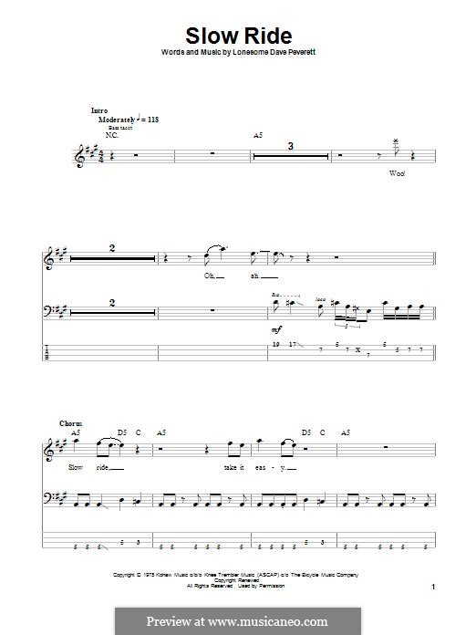 Slow Ride (Foghat): For bass guitar with tab by Lonesome Dave Peverett