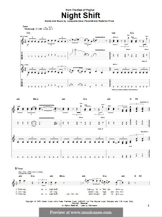 Night Shift (Foghat) by R. Price, L.D. Peverett - sheet music on MusicaNeo