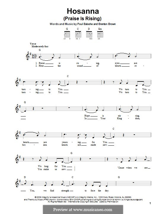 Hosanna (Praise Is Rising) sheet music for voice, piano or guitar