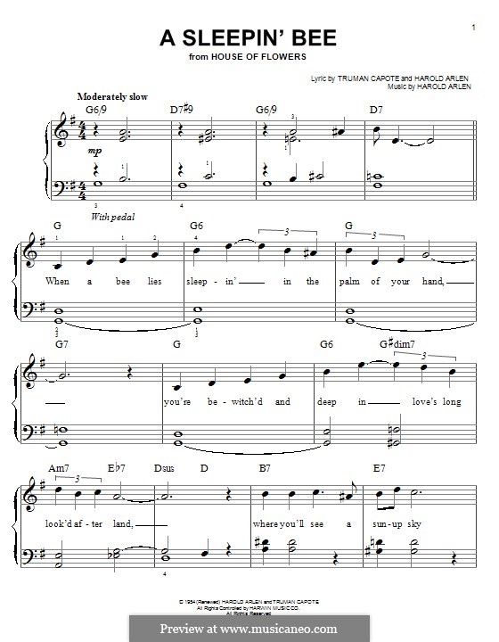 A Sleepin' Bee: For piano by Harold Arlen