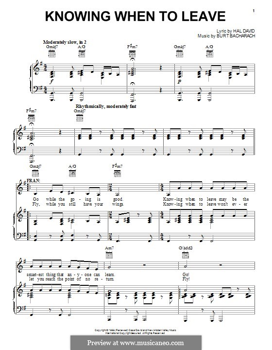 Knowing when to leave by b bacharach sheet music on musicaneo