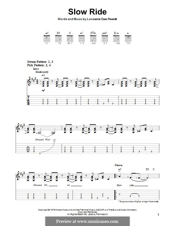 Slow Ride (Foghat): For guitar with tab by Lonesome Dave Peverett