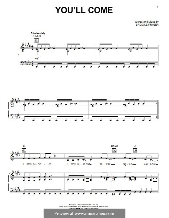 You'll Come: For voice and piano (or guitar) by Brooke Fraser