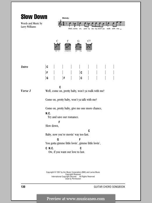 Slow Down (The Beatles): Lyrics and chords by Larry E. Williams