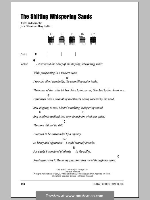 The Shifting Whispering Sands: Lyrics and chords by Jack Gilbert, Mary Hadler