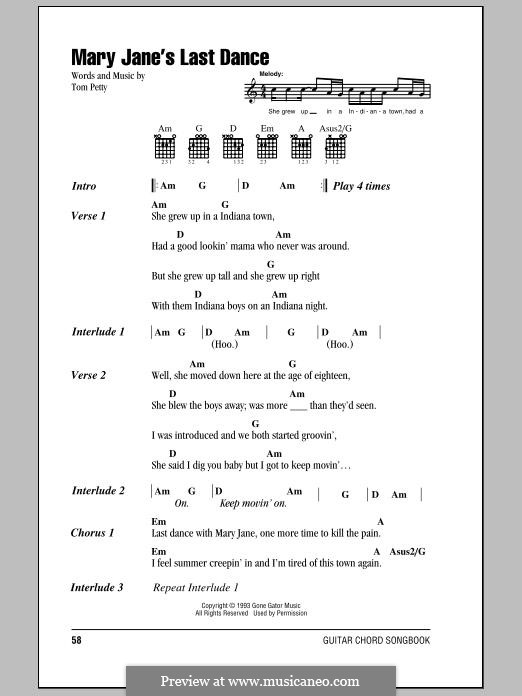 Mary Jane's Last Dance by T. Petty sheet music on MusicaNeo