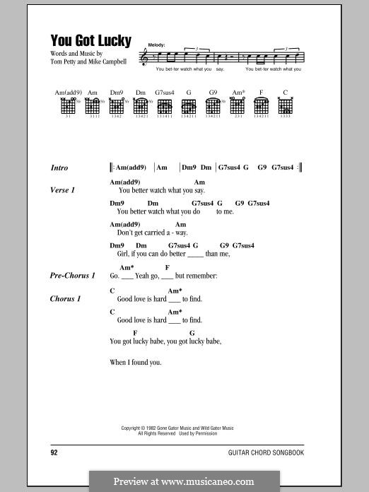 You Got Lucky: Lyrics and chords by Mike Campbell, Tom Petty