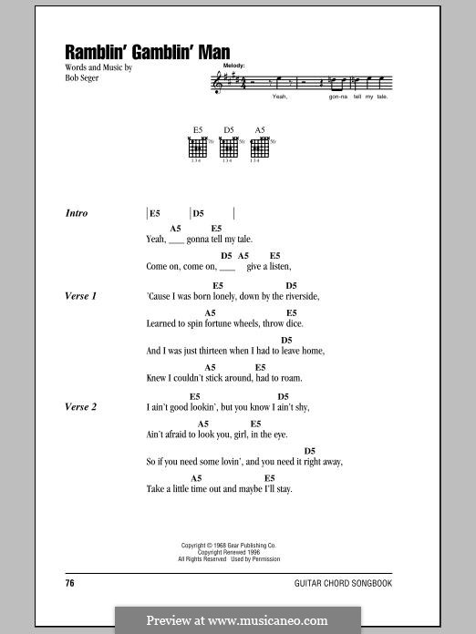 Ramblin' Gamblin' Man: Lyrics and chords by Bob Seger