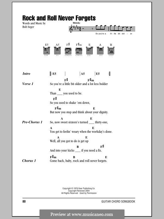 Rock and Roll Never by B. Seger sheet music on MusicaNeo