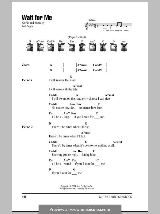 Wait for Me: Lyrics and chords by Bob Seger