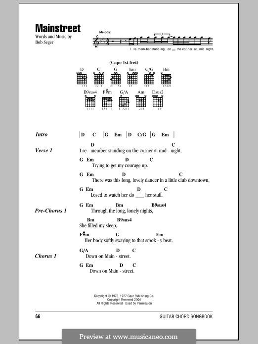 Mainstreet: Lyrics and chords by Bob Seger