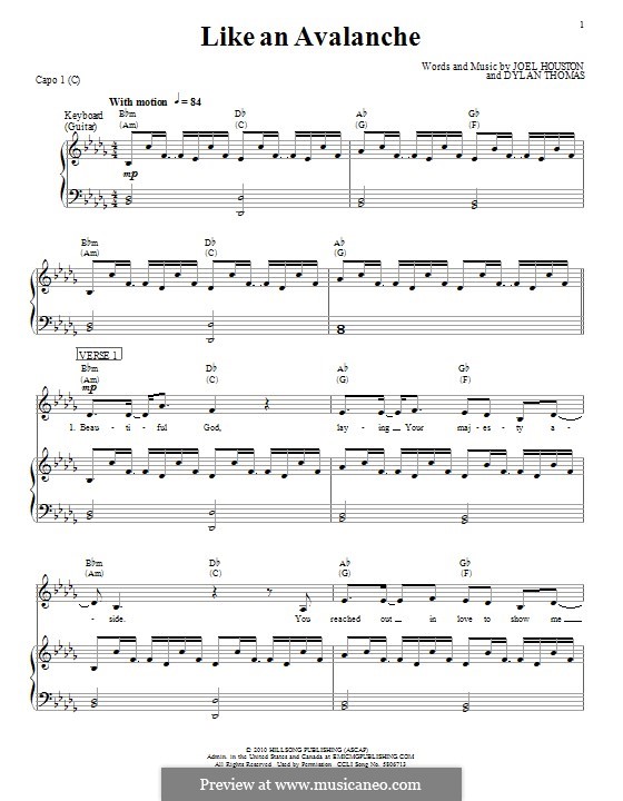 Like an Avalanche (Hillsong United): For voice and piano (or guitar) by Joel Houston, Dylan Thomas