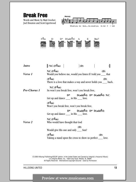 Break Free (Hillsong United): Lyrics and chords by Scott Ligertwood, Matt Crocker, Joel Houston