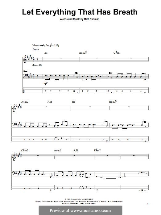 Let Everything That Has Breath: For bass guitar with tab by Matt Redman