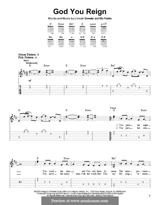 God You Reign: For guitar with tab by Mia Fieldes, Lincoln Brewster
