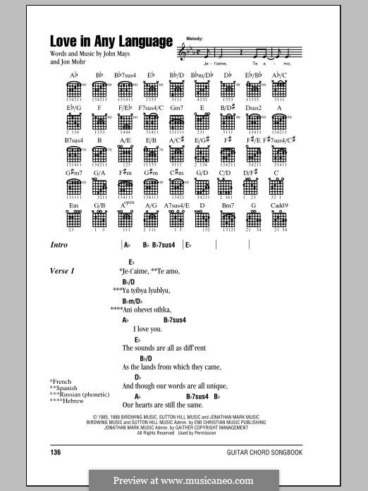 Love in Any Language (Sandi Patty): Lyrics and chords by Jon Mohr, John Mays