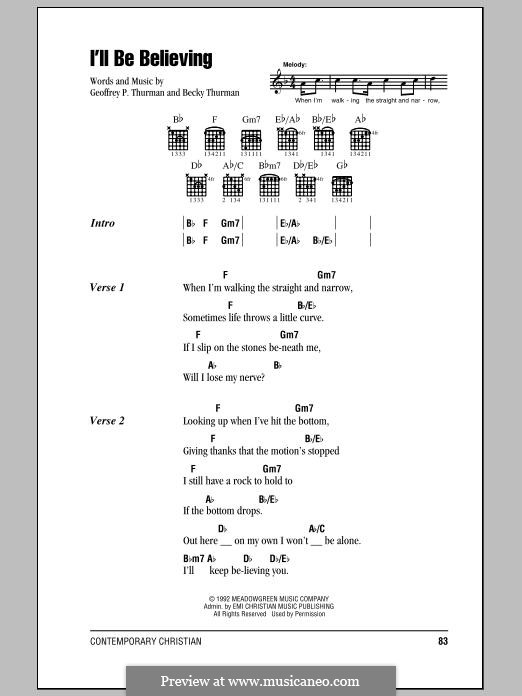 I'll Be Believing (Point of Grace): Lyrics and chords by Becky Thurman, Geoffrey Thurman