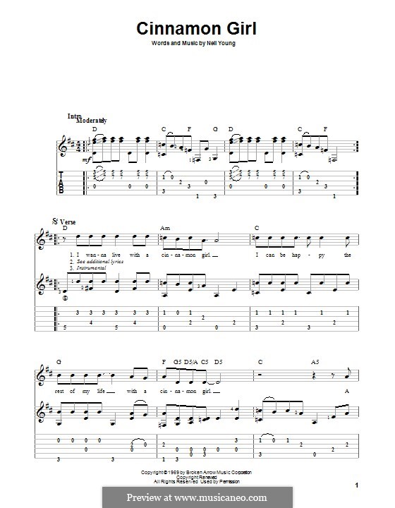 Cinnamon Girl: For guitar with tab by Neil Young