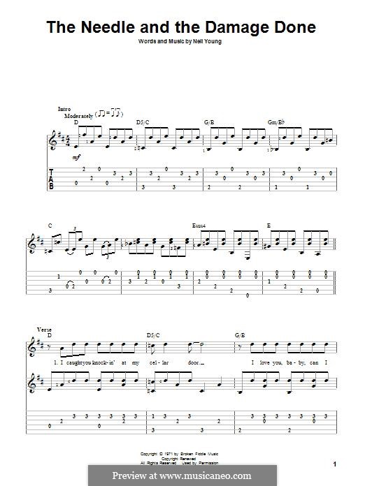 The Needle and The Damage Done by N. Young - sheet music on MusicaNeo
