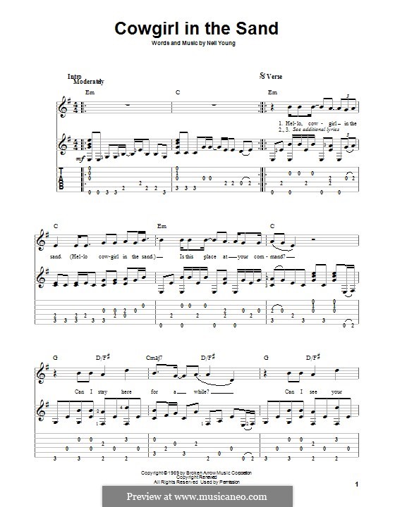 Cowgirl in the Sand: For guitar with tab by Neil Young