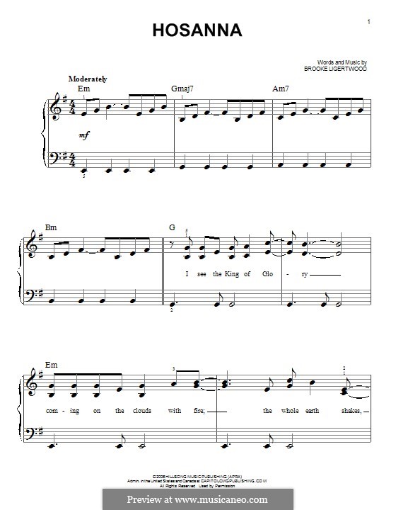 Hosanna: For piano by Brooke Fraser