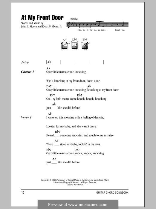 At My Front Door (Pat Boone): Lyrics and chords by Ewart G. Abner Jr., Johnny Moore