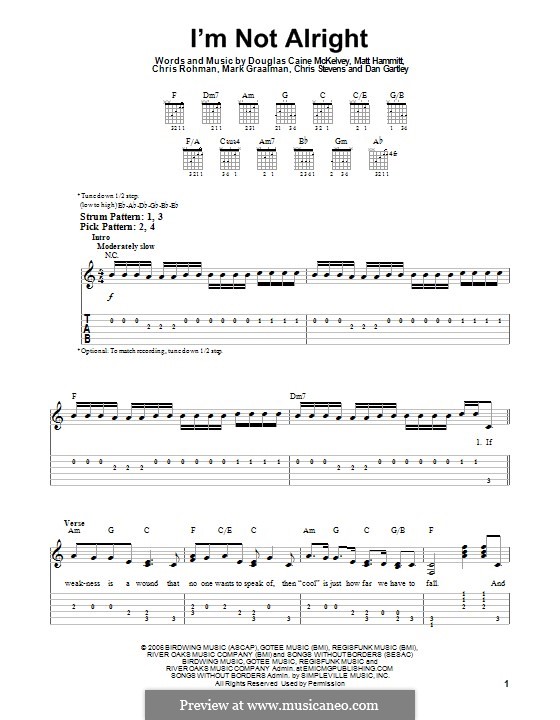 I'm not Alright (Sanctus Real): For guitar with tab by Chris Rohman, Doug McKelvey, Matt Hammitt, Chris Stevens, Mark Graalman, Dan Gartley