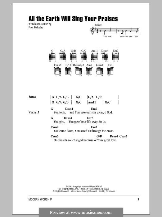 All the Earth Will Sing Your Praises: Melody line by Paul Baloche