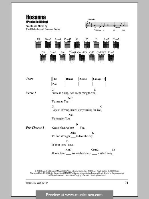 Hosanna (Praise Is Rising) sheet music for voice, piano or guitar