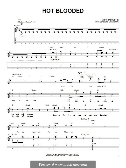 Hot Blooded (Foreigner): For guitar with tab by Lou Gramm, Mick Jones