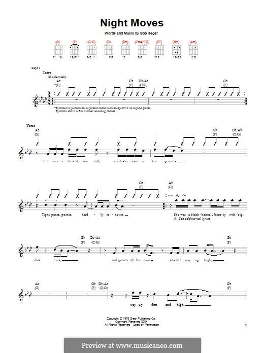 Night Moves by B. Seger sheet music on MusicaNeo