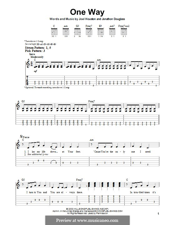 One Way (Phillips, Craig & Dean): For guitar with tab by Joel Houston, Jonathon Douglass