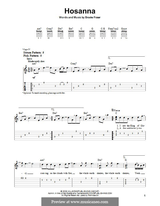 Hosanna: For guitar with tab by Brooke Fraser