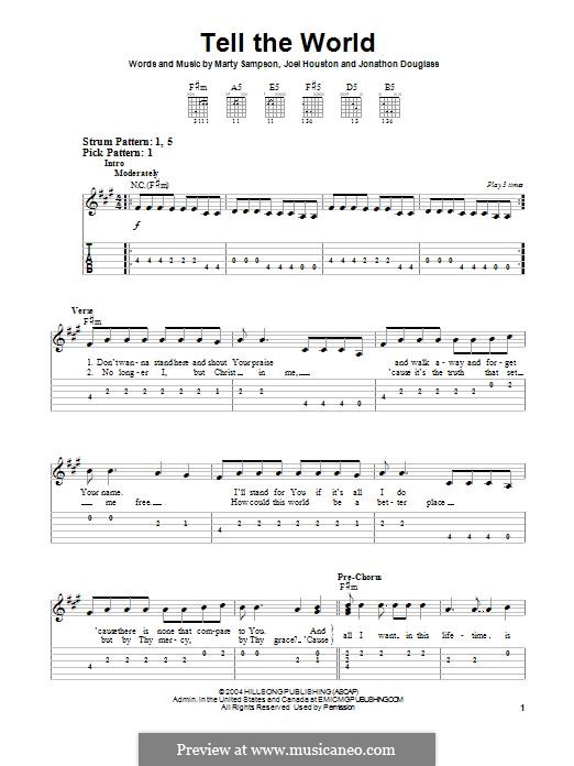 Tell the World (Hillsong United): For guitar with tab by Marty Sampson, Joel Houston, Jonathon Douglass