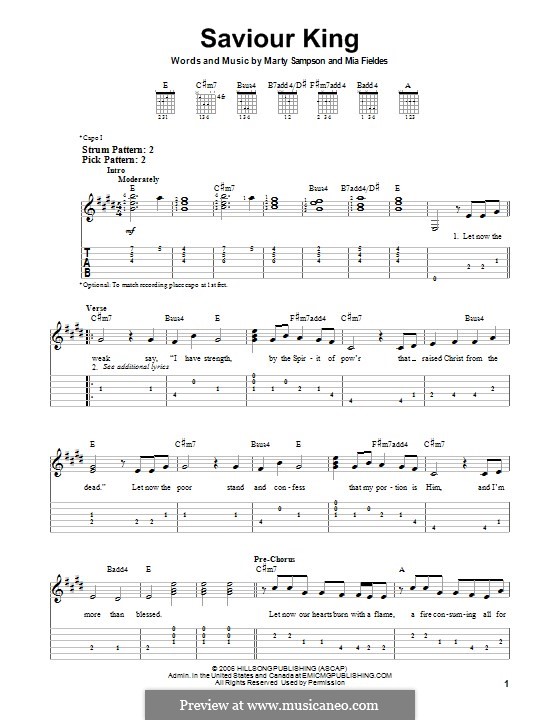 Saviour King (Hillsong United): For guitar with tab by Mia Fieldes, Marty Sampson