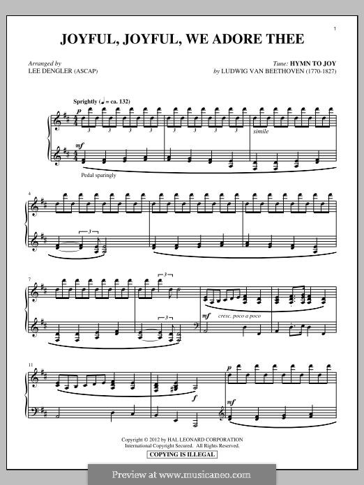 Ode to Joy, for Piano: For a single performer by Ludwig van Beethoven