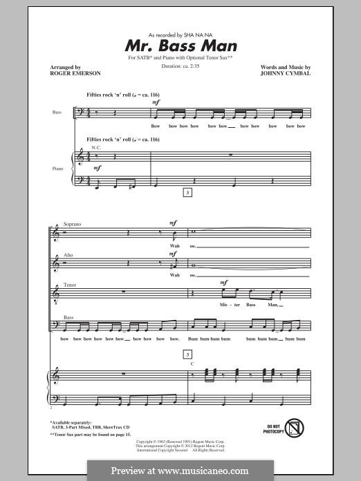 Mr. Bass Man: For mixed choir by Johnny Cymbal