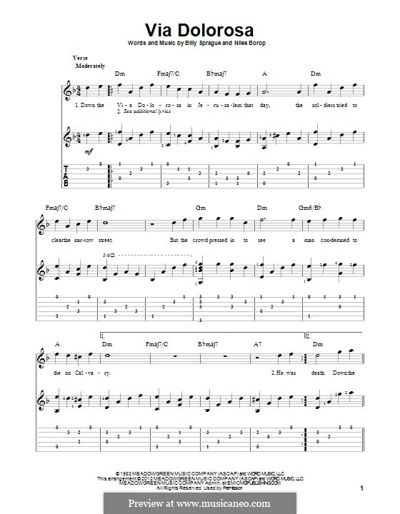 Via Dolorosa (Sandi Patty): For guitar with tab by Niles Borop, Billy Sprague