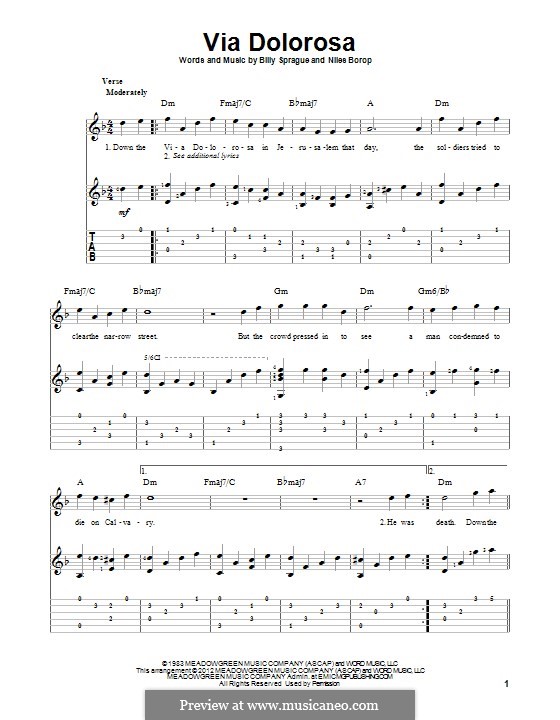 Via Dolorosa (Sandi Patty): For guitar with tab by Niles Borop, Billy Sprague