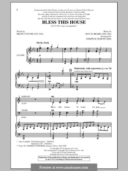 Bless This House: For mixed choir by May H. Brahe
