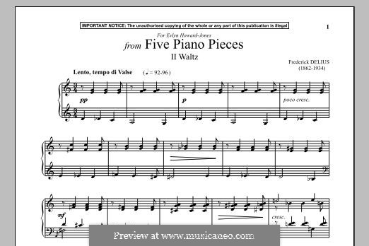 Five Piano Pieces: II. Waltz by Frederick Delius