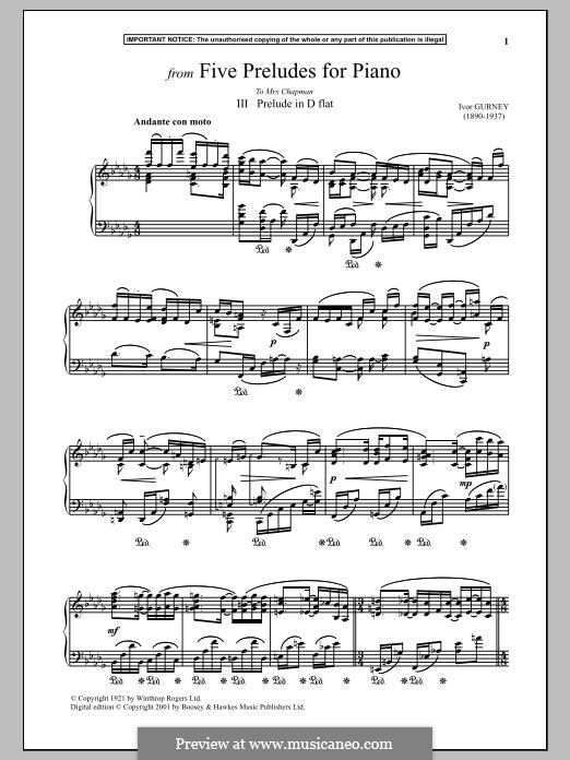 Five Preludes for Piano by I.B. Gurney sheet music on MusicaNeo