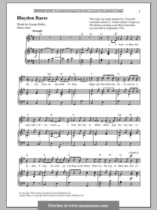 Blaydon Races by Unknown (works before 1850) - sheet music on MusicaNeo