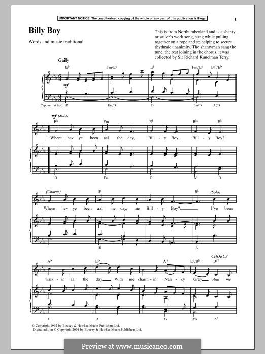 Billy Boy by folklore - sheet music on MusicaNeo