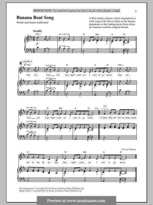 The Banana Boat Song (DayO) by folklore sheet music on MusicaNeo