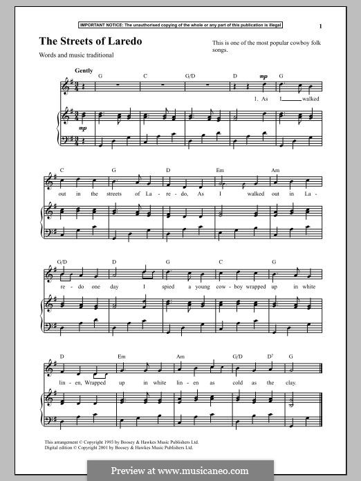 Free Piano Sheets Online - Streets of Laredo