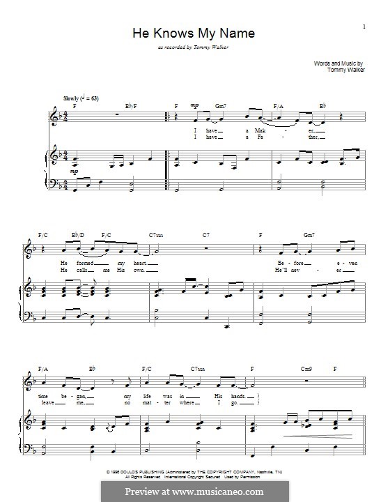 He Knows My Name by T. Walker - sheet music on MusicaNeo