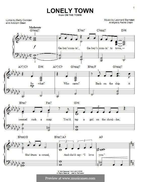 Lonely Town (from On the Town): For piano by Leonard Bernstein