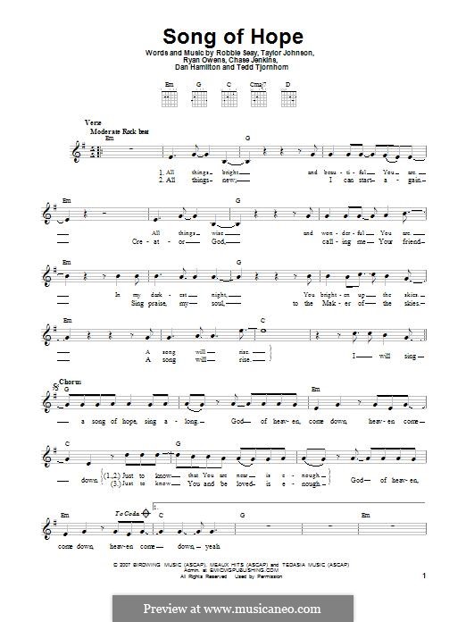 Song of Hope (Robbie Seay Band): For guitar with tab by Tedd Tjornhom, Taylor Johnson, Robbie Seay, Dan Hamilton, Ryan Owens, Chase Jenkins