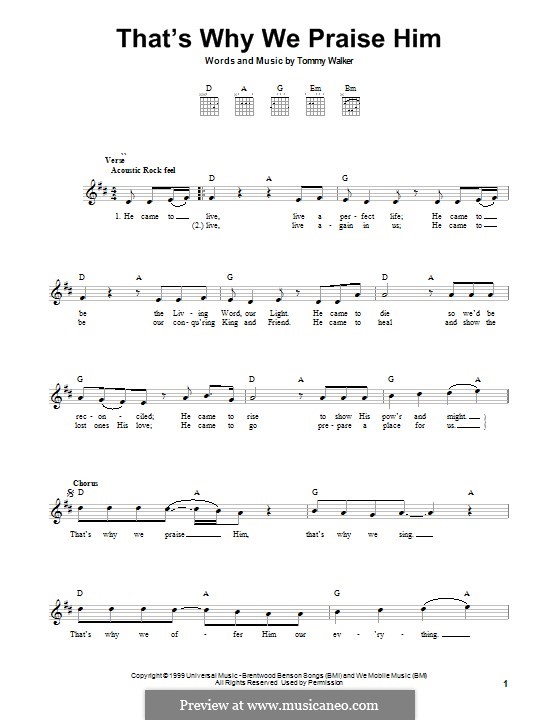 That's Why We Praise Him: For guitar with tab by Tommy Walker